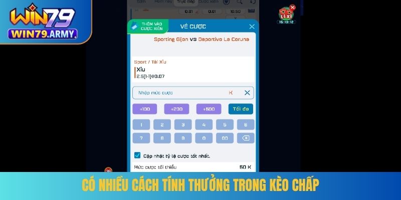 Có nhiều cách tính thưởng trong kèo chấp