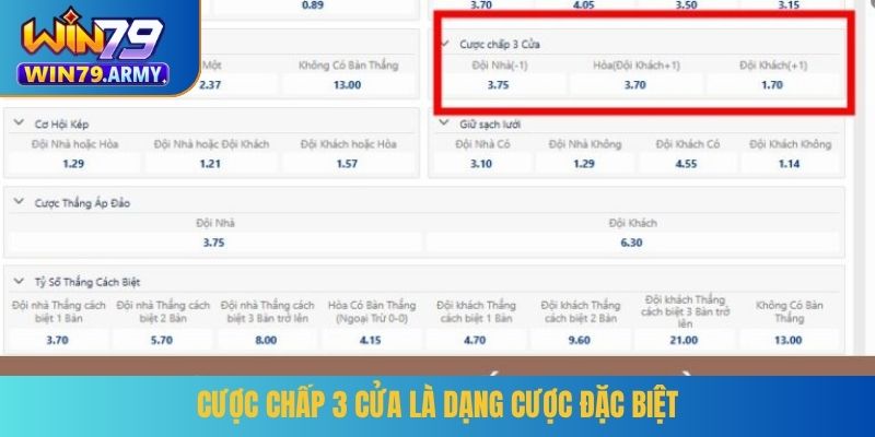 Cược chấp 3 cửa là dạng cược đặc biệt